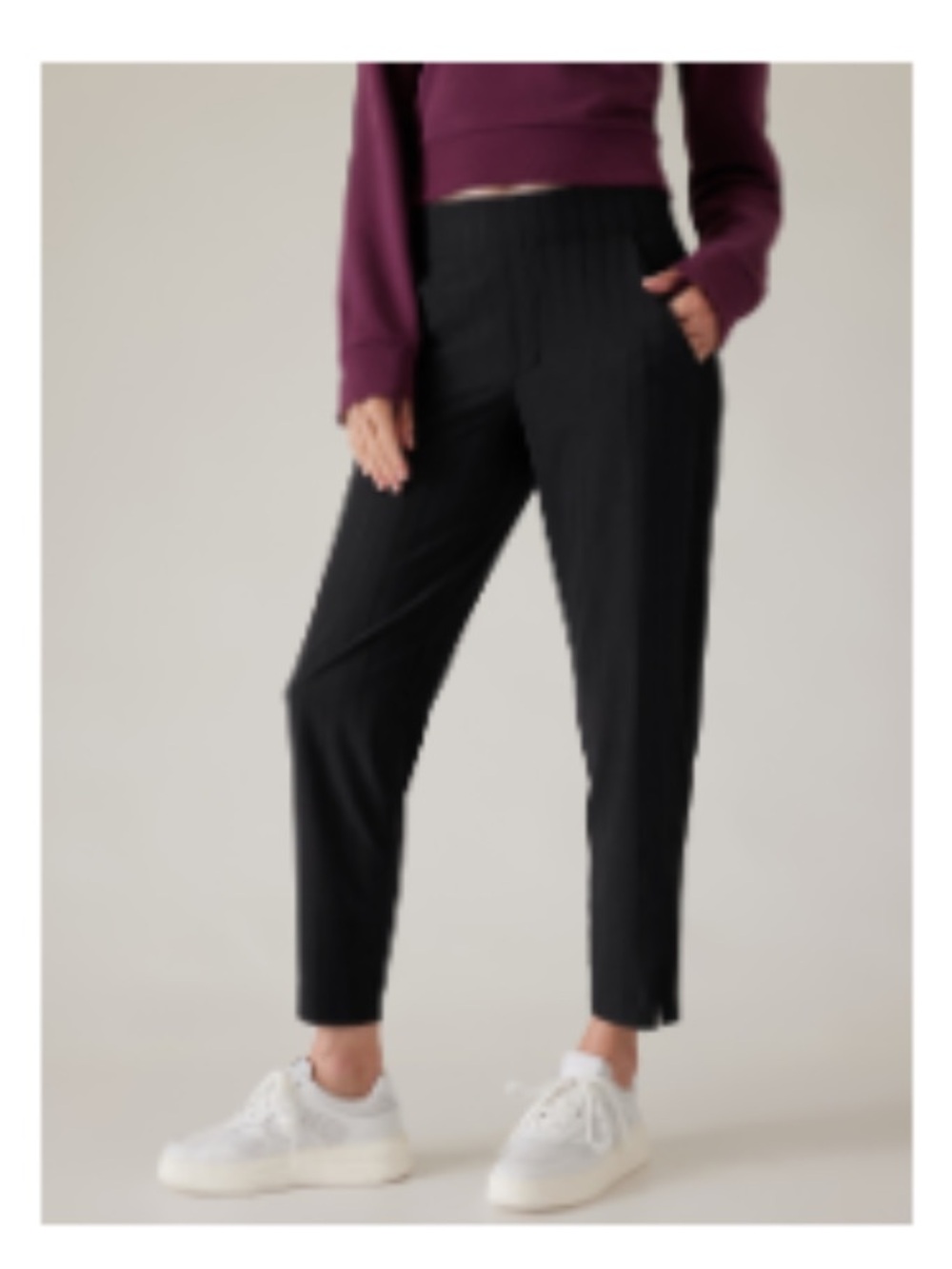 Athleta Brooklyn Mid Rise Ankle Pant. Black Gloss Stripe. Size 6